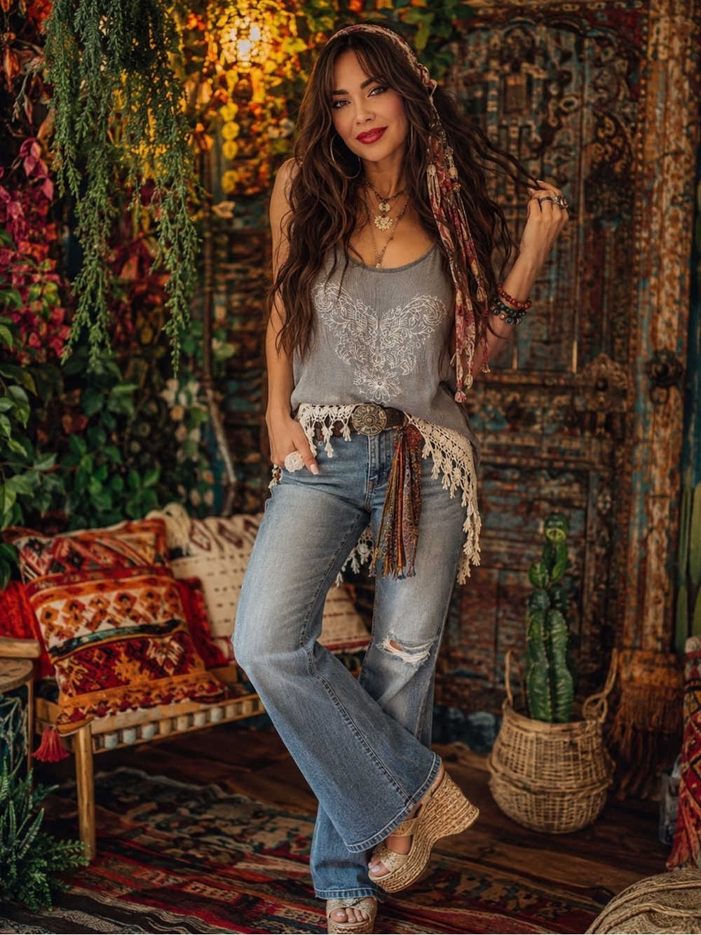 Full Tilt Embroidered Cami Y2K Top | Gray | Size Small